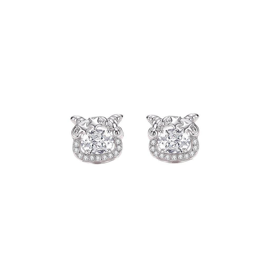 Goat Cubic Zirconia Silver Stud Earrings-Kind Wishes