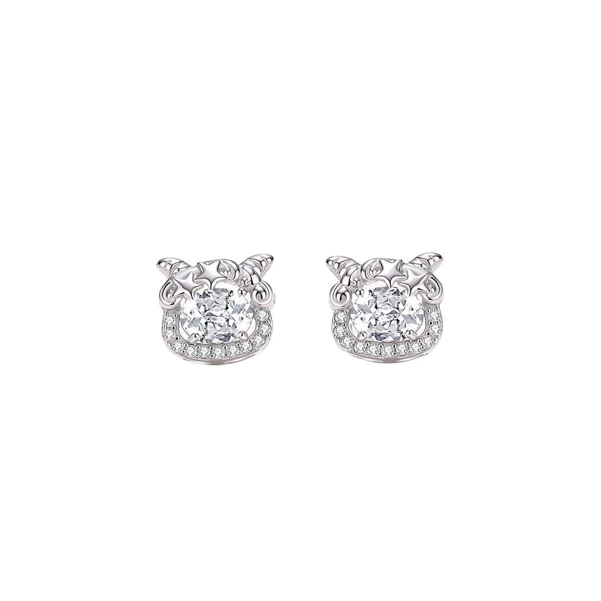 Goat Cubic Zirconia Silver Stud Earrings-Kind Wishes