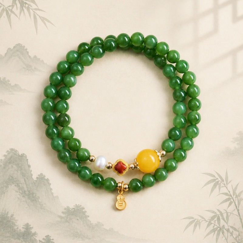 Nephrite Green Jade Double-Wrap Bracelet-Steady Continuity