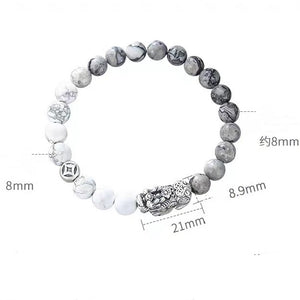 White Turquoise Beads Silver Pixiu Bracelet-Attract Luck