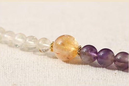 Square Pink Agate Amethyst and Citrine Double-Strand Bracelet