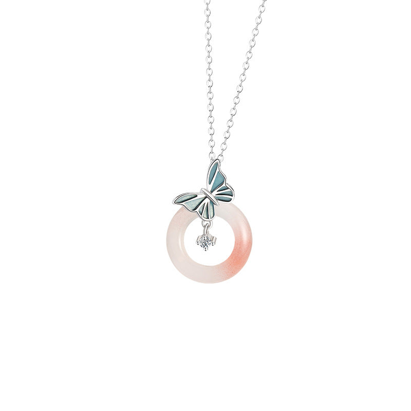 A Gentle Love-Butterfly Yanyuan Agate Peace Disc Necklace