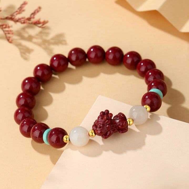 Pixiu Pressed Cinnabar Nephrite Jade Bracelet-Auspicious Abundance