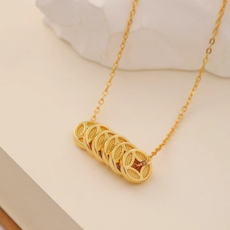 Prosperity Flow Coin Pendant Gold-Plated Silver Necklace