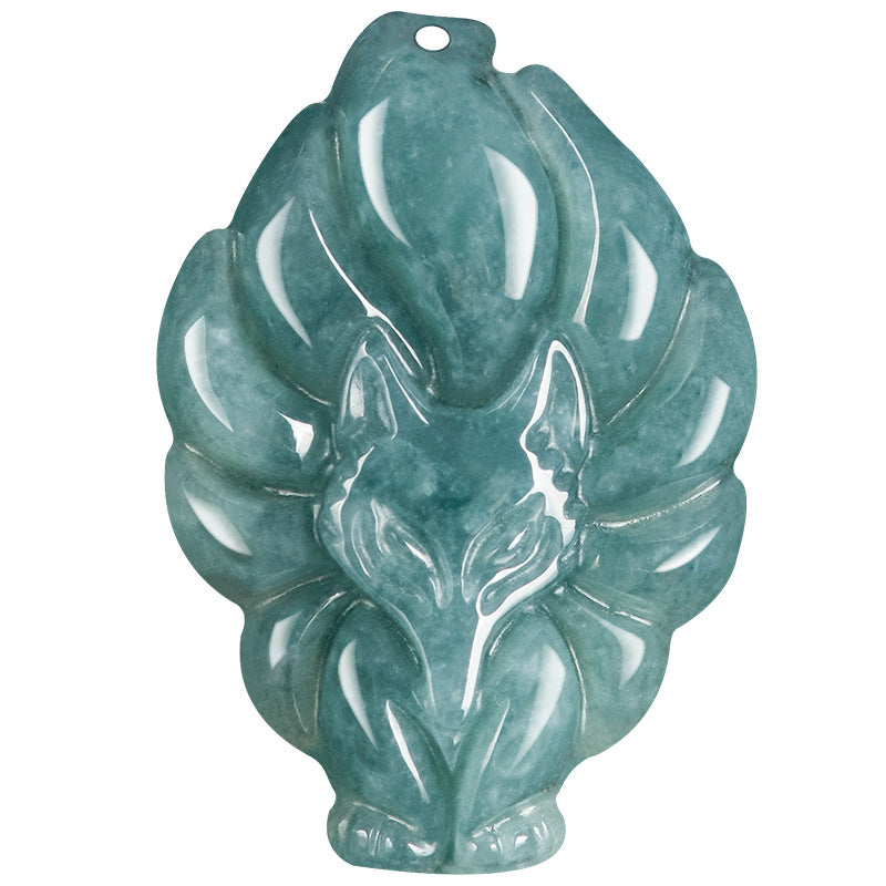 Blessing Longevity Nine-Tailed Fox Jade Pendant Necklace