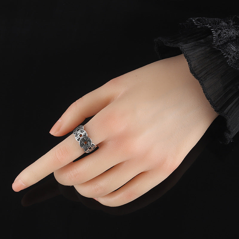Good Fortune-Five Coins S925 Silver Adjustable Ring