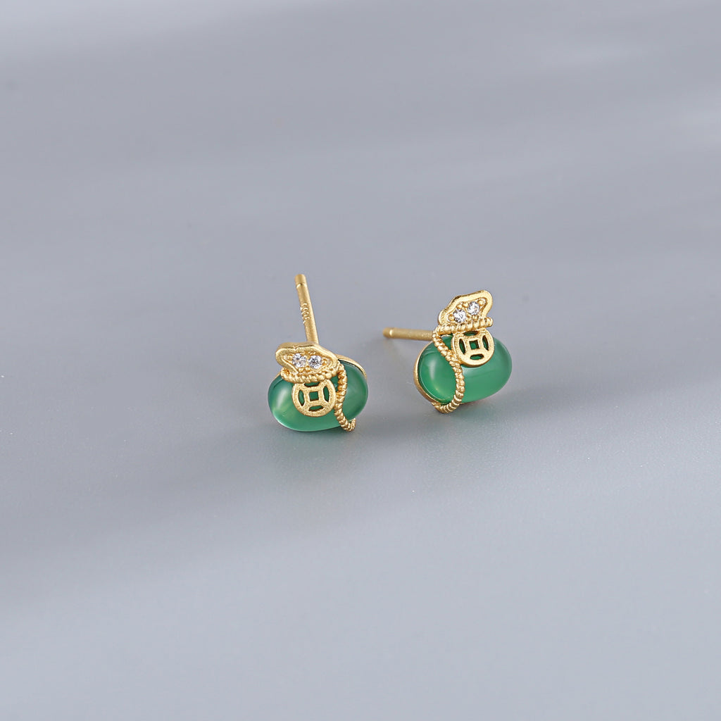 Pixiu Glücks-Ohrringe – Natürliche Eis-Jade/Pi Yao
