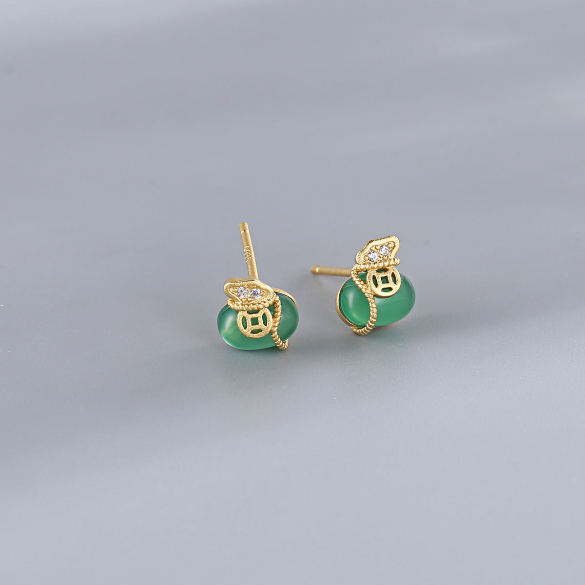 Pixiu Glücks-Ohrringe – Natürliche Eis-Jade/Pi Yao
