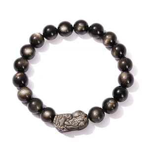 Silver Obsidian Pixiu Men Bracelet-Attract Luck