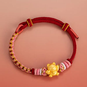 Wealth Cat Gold Ingot Red String Bracelet-Maneki neko