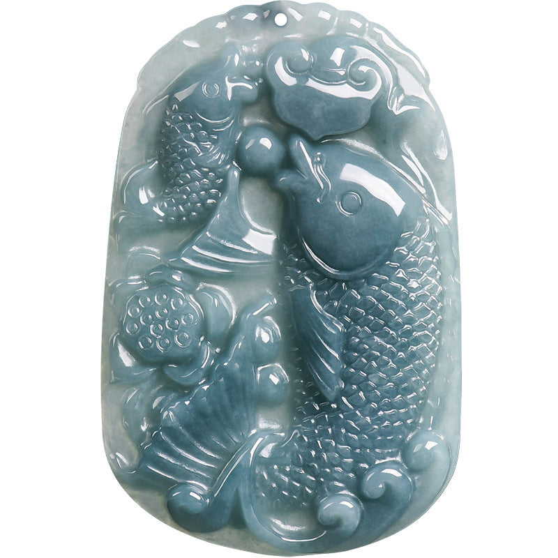 Blue Jadeite Koi Fish Pendant – Symbol of Abundance and Prosperity