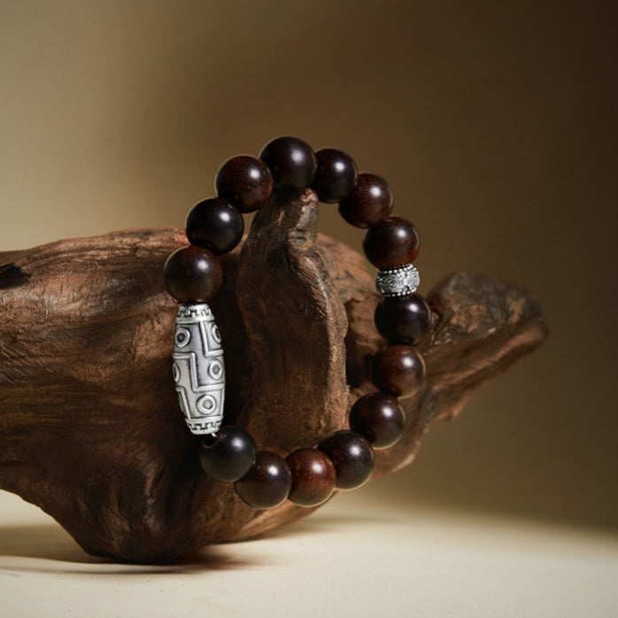Nine-Eyed Dzi Rosewood Bracelet-Grounded Wisdom