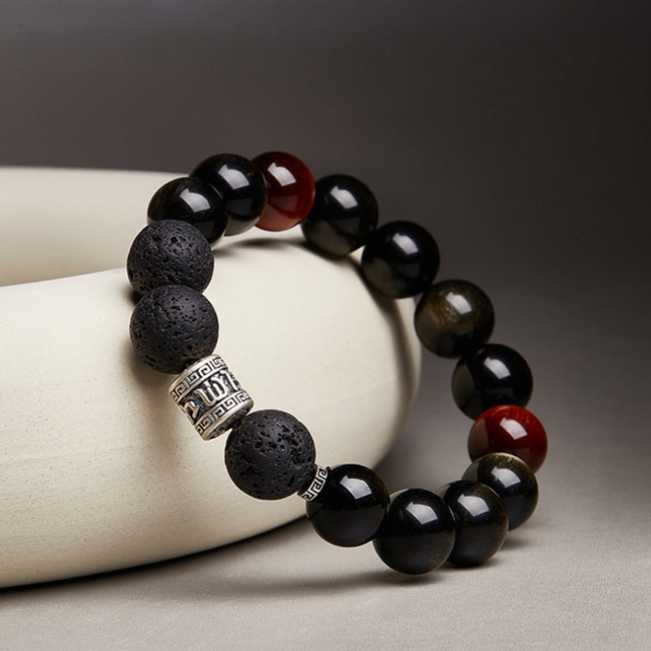 Golden Obsidian and Red Tiger's Eye Beaded Bracelet-Fiery Resolve