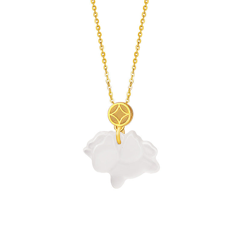 Horse & Coin White Agate Necklace-Prosperity on the Way
