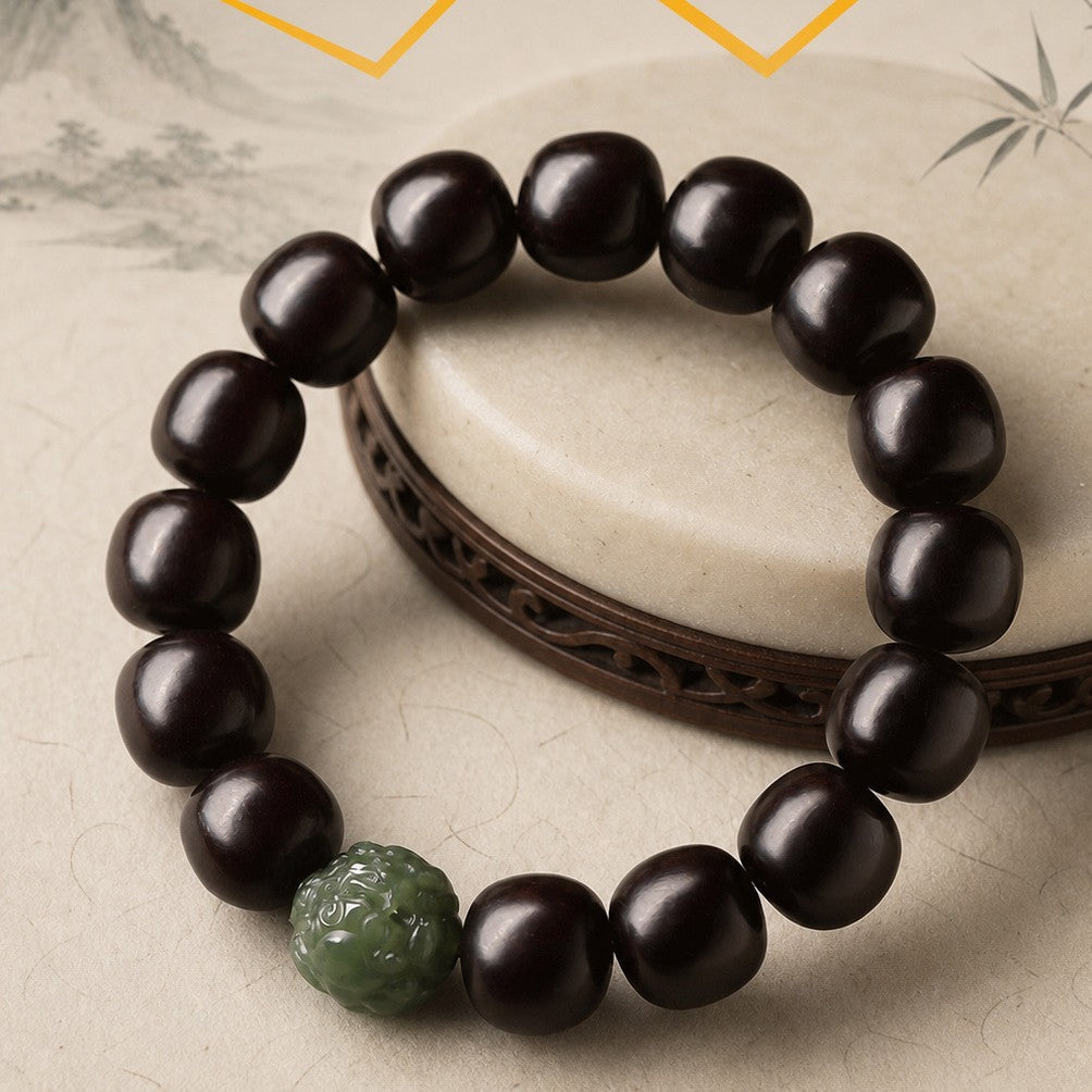 Nephrite Jade Pixiu Rosewood Bracelet-Rooted Momentum