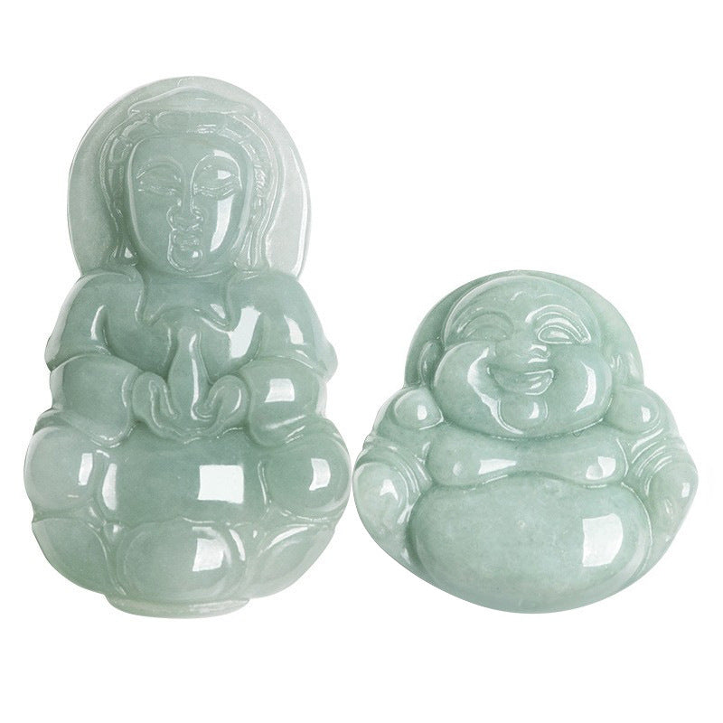 Harmony Protection Guan Yin & Laughing Buddha Jade Pendant Set