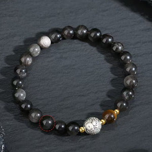 Silver Koi Fish Obsidian Men`s Bracelet-Prosperity Luck