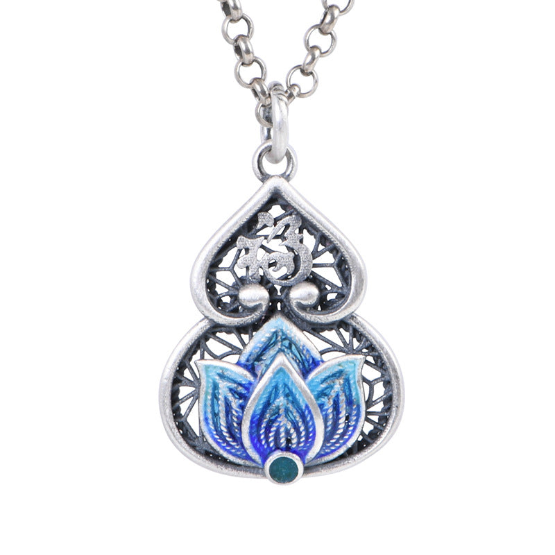 Feng Shui Calabash Cloisonne Silver Necklace-Protection, Longevity & Prosperity