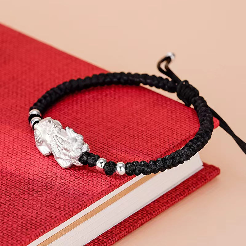 999 Pure Silver Pixiu Wealth String Bracelet-Attract Luck