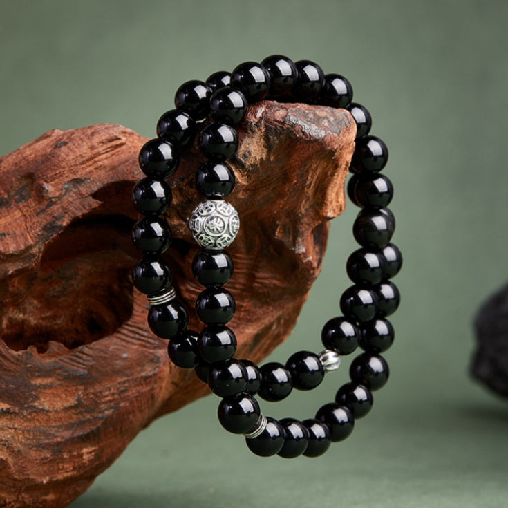 Obsidian Double-Layer Beaded Bracelet-Serenity and Joy