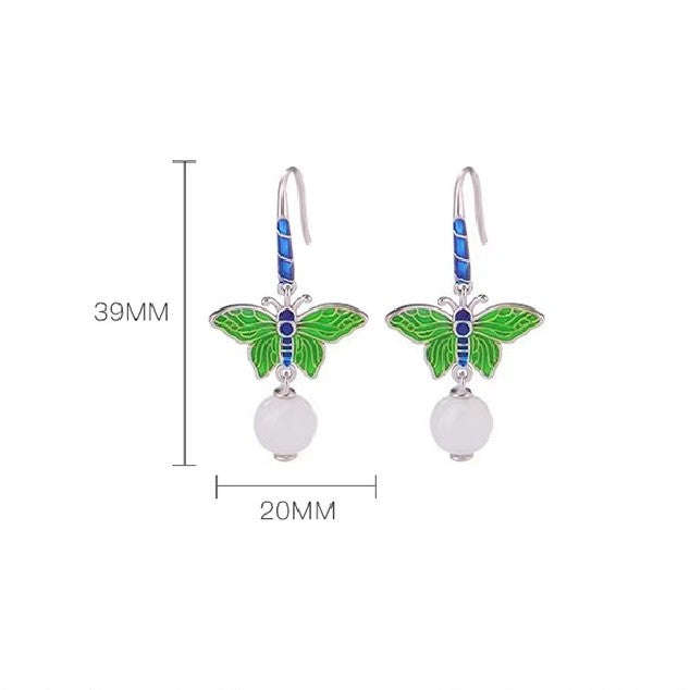 Natural Jade Cloisonne Butterfly Earrings-Peace and Harmony