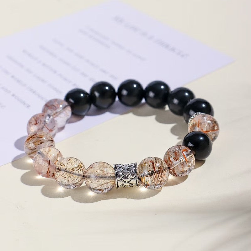 Black Super Seven Quartz Obsidian Bracelet -Deep Healing