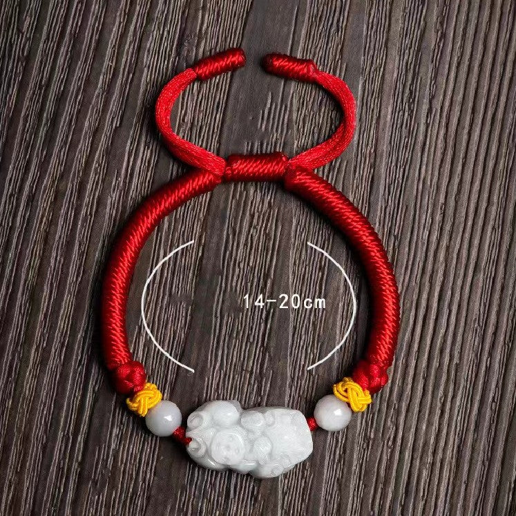 Pixiu Jade Beads Red String Bracelet-Proection and Wealth