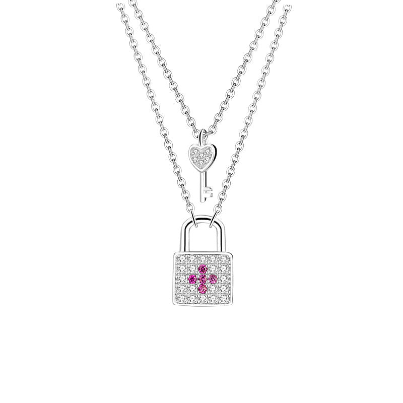 Heart Key & Padlock Sterling Silver Necklace-Stay True to Your Dreams