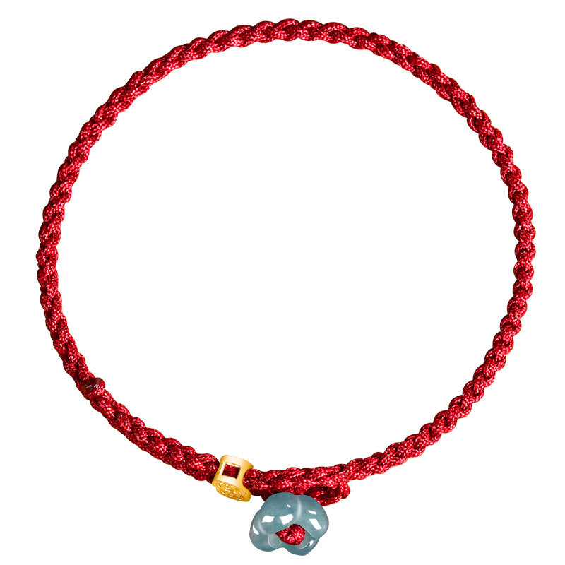 Peaceful Seasons Four-Petal Jade Red String Bracelet-Hand-Woven