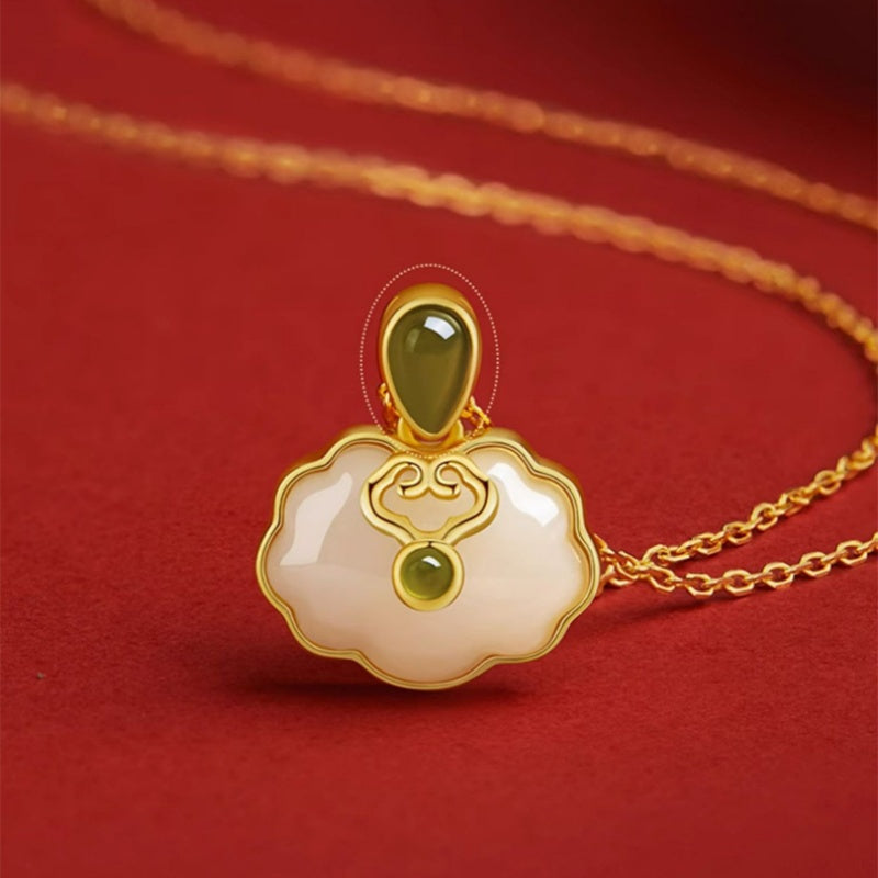 Quiet Harmony-Auspicious Cloud Nephrite Jade Peace Lock Necklace