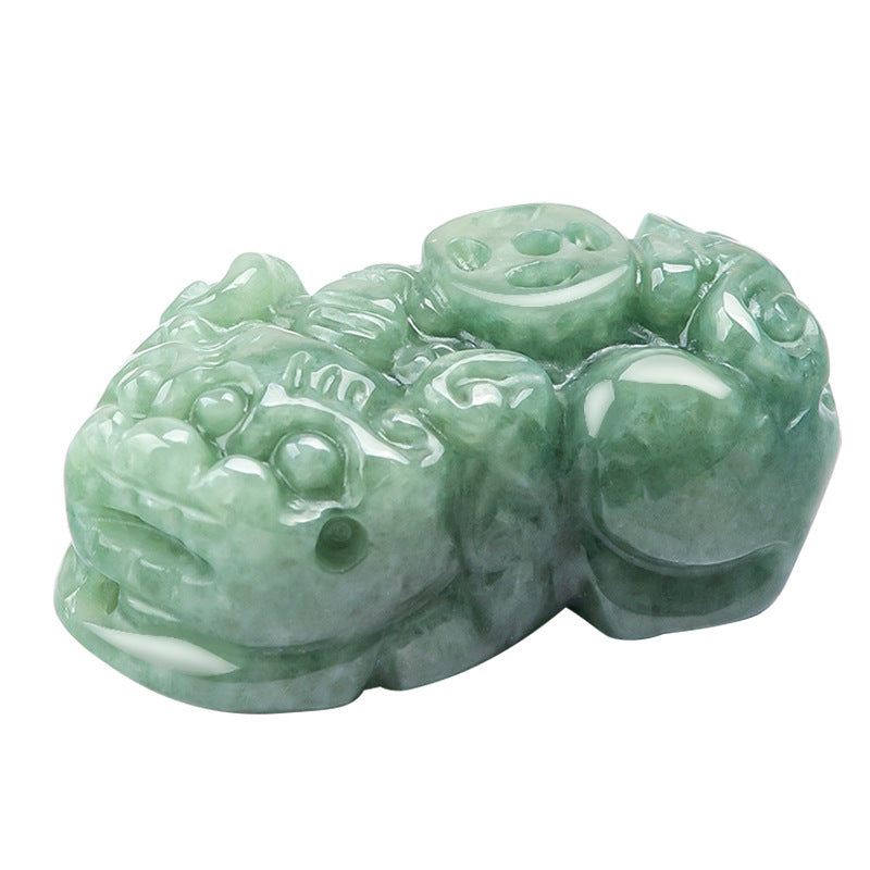 Natural Grade A Jadeite Pixiu Necklace-Hand Carved Wealth and Protection