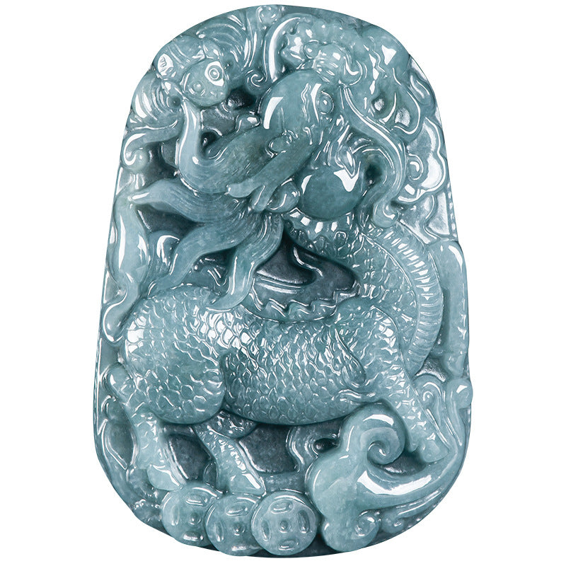 Natural Grade A Blue Jadeite Qilin Pendant – Ice Variety Jade Necklace for Men