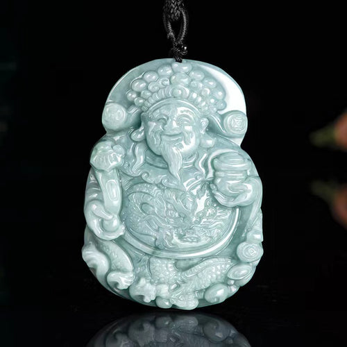 Tsai Shen Wealth Pendant-Natural Burma Jade