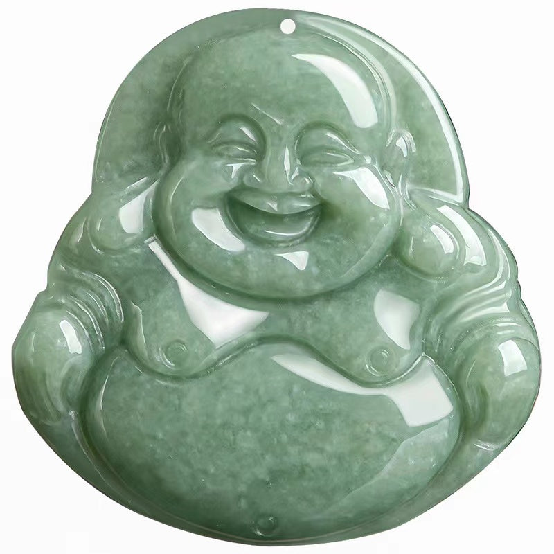 Laughing Buddha  Jade Pendant-Beaded Rope Chain-Grade A Jade