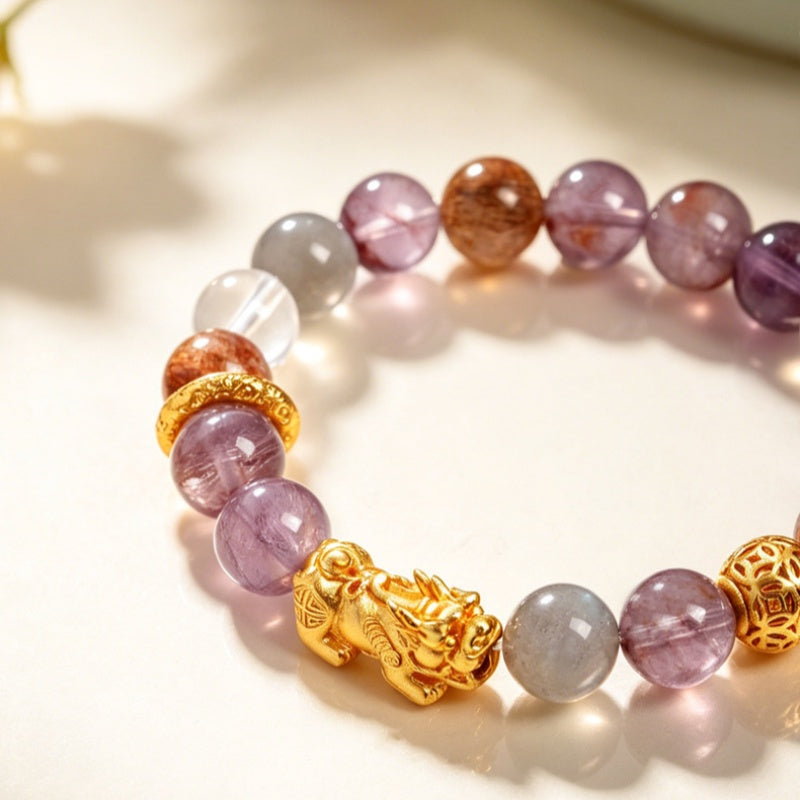 Amethyst & Citrine Pixiu Bracelet-Gathered Fortune