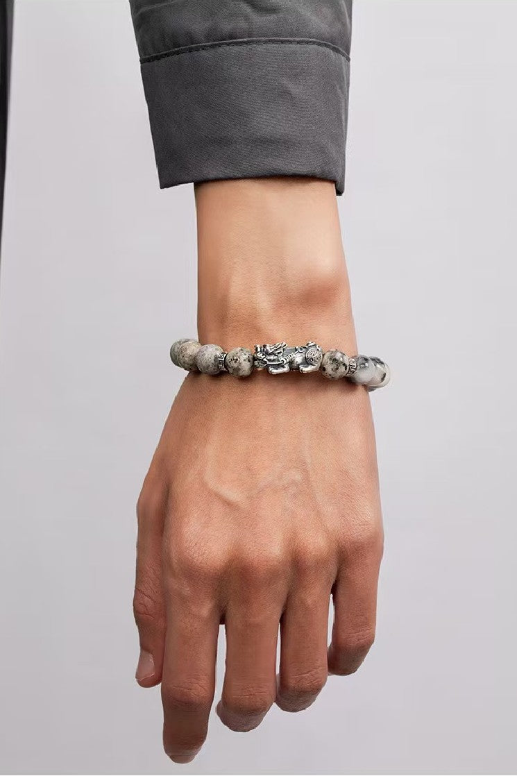 Silver Dragon White Turquoise Bracelet-Attract Luck