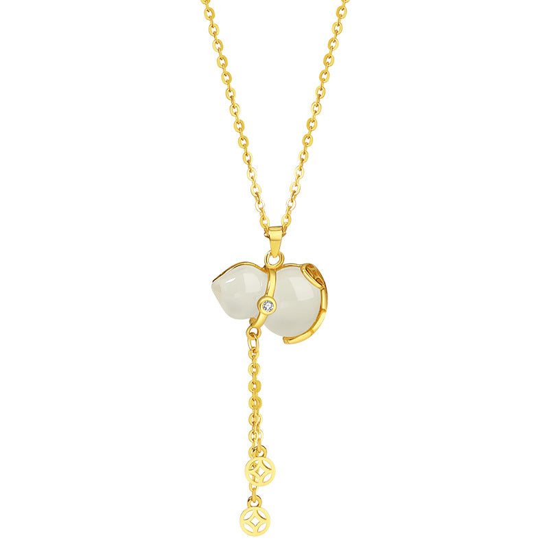 Fortune and Harmony-Gourd Jade & Chalcedony Sterling Silver Necklace