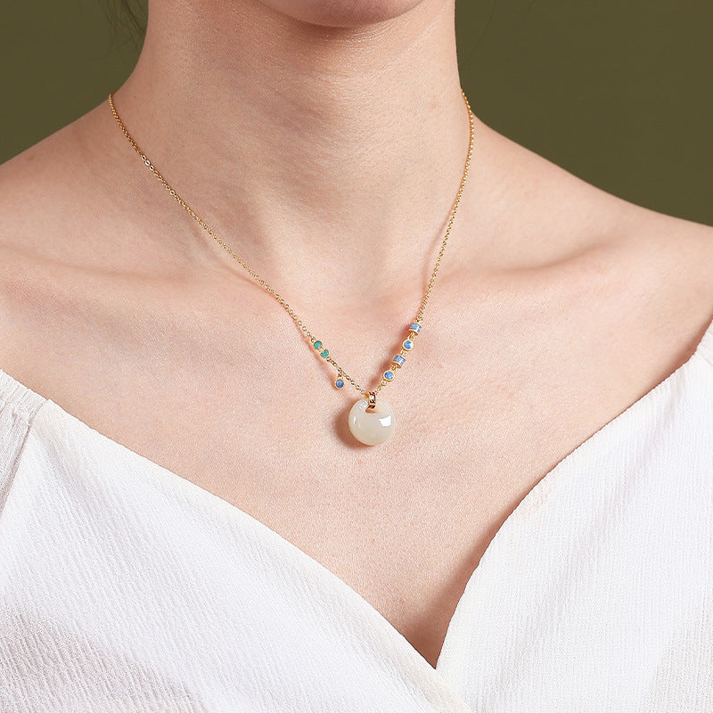 White Jade Pendant Necklace-Auspicious Fengshui Clounds