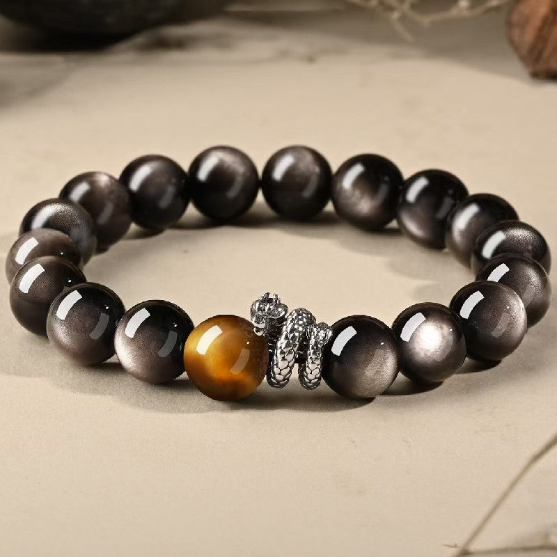 Power Dragon Black Obsidian Men Bracelet-Attract Luck