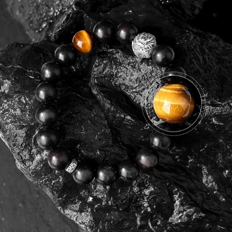 Noble Resolve-Dragon 999 Fine Silver Ebony Tiger's Eye Bracelet