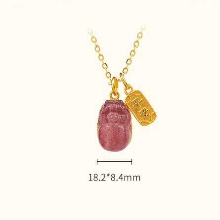 Strawberry Quartz Pixiu & Peace Amulet Pendant Necklace -Attract Luck& Peace