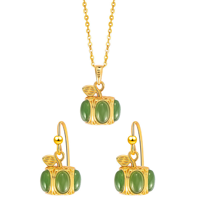 Fu Melon Nephrite Jade Necklace & Earrings-Good Wishes to Share