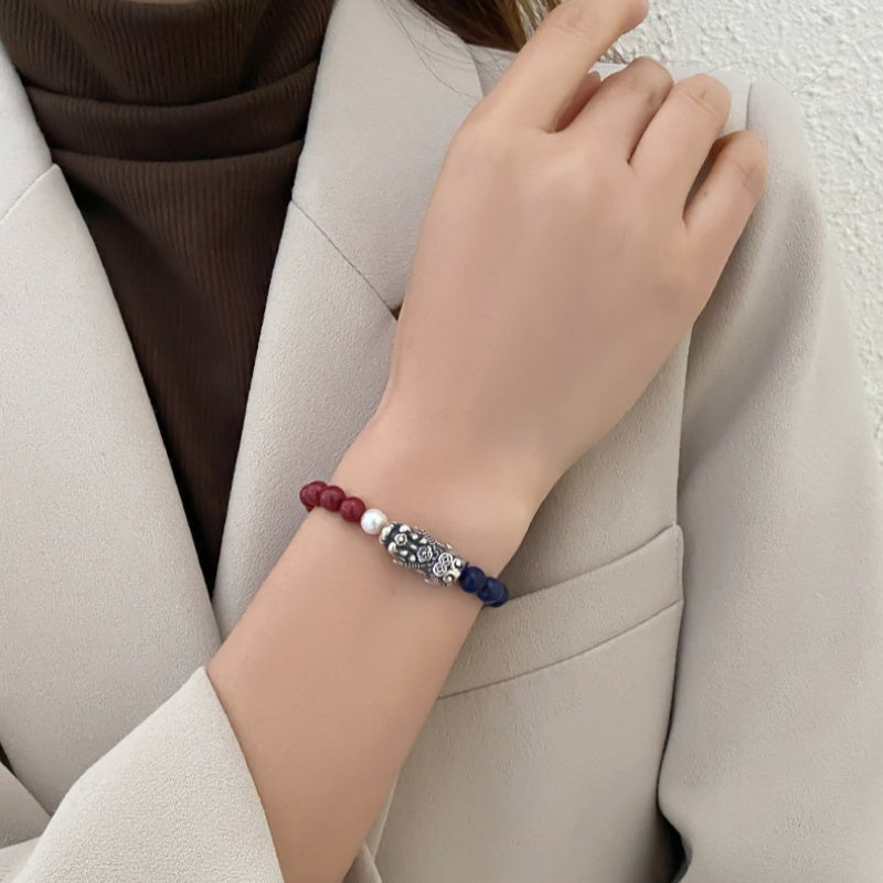 Shared Good Wishes-Pixiu Pressed Cinnabar Bracelet