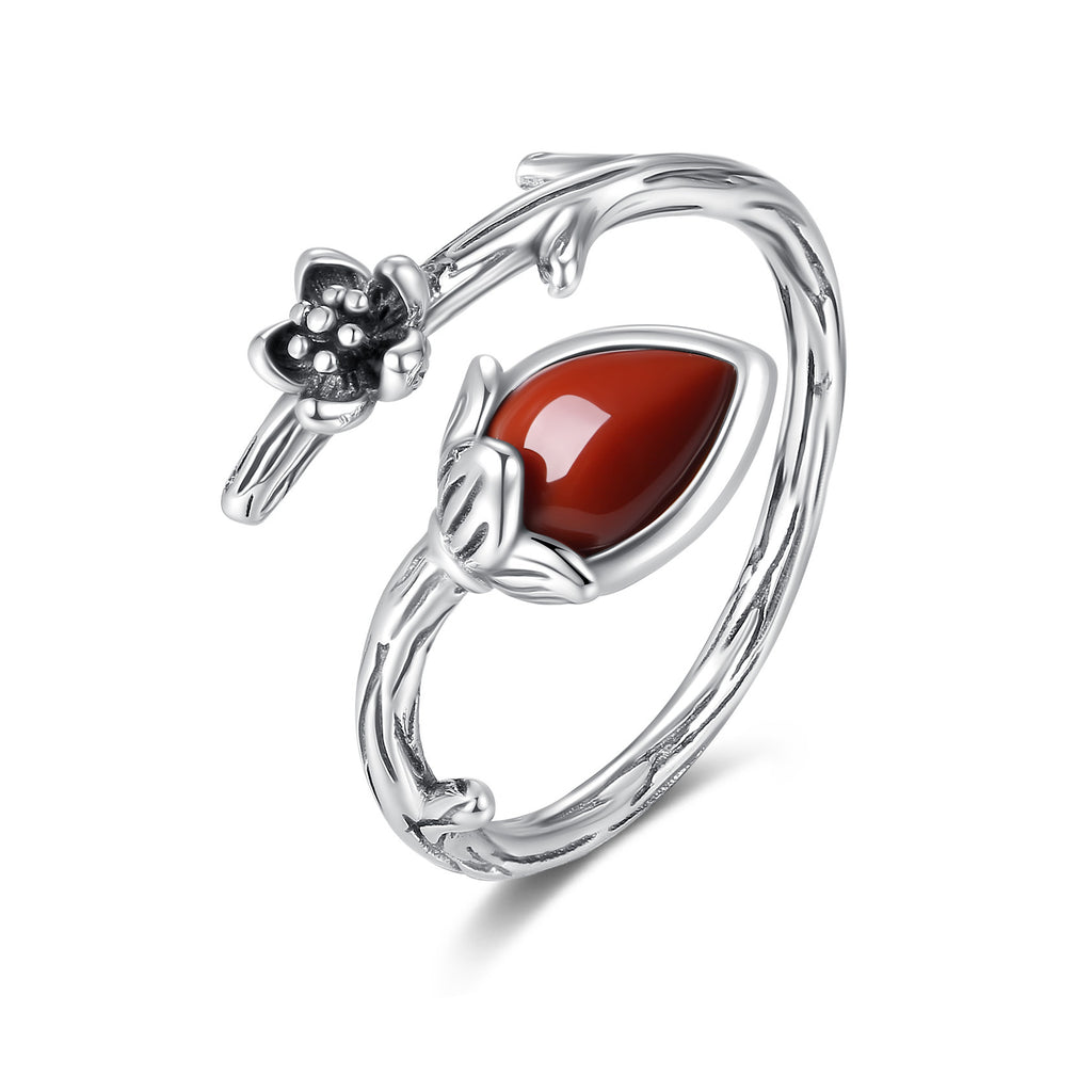 Rosebud Red Agate Silver Ring-Quiet Beginnings