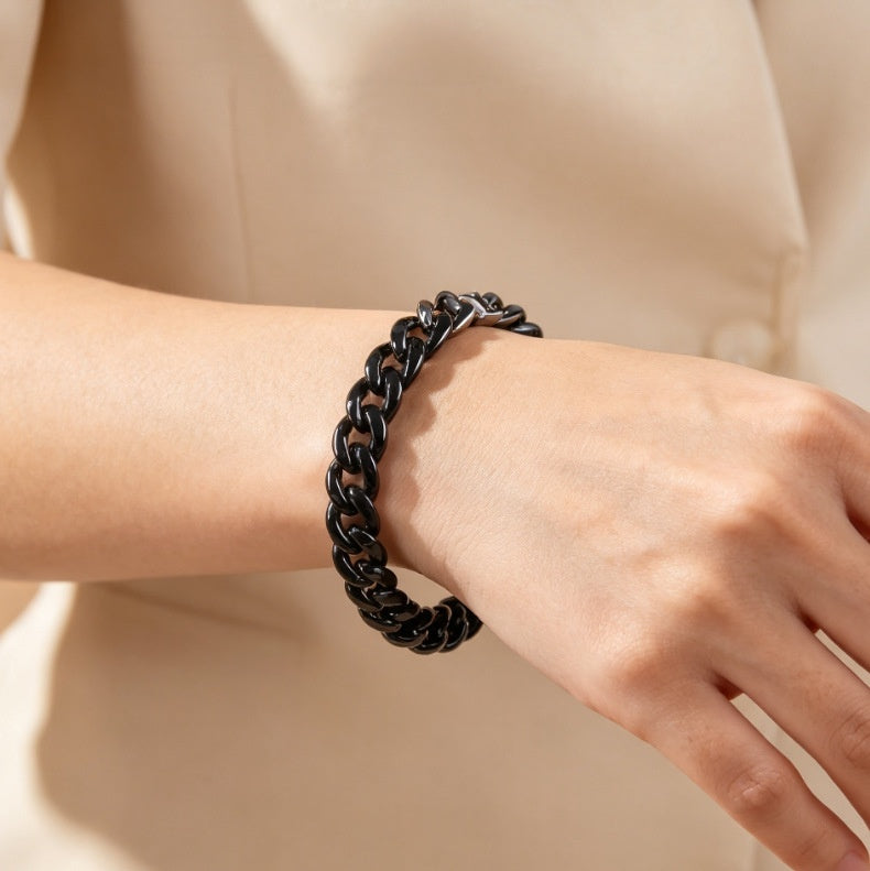 Polished Edge-Black Jadeite Cuban Link Bracelet