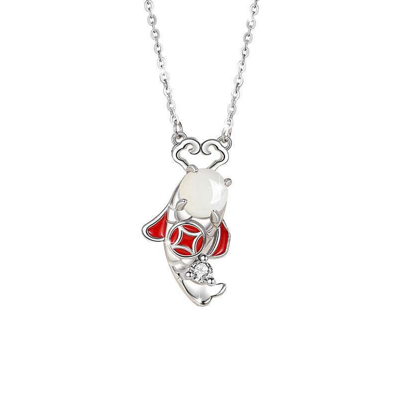 Success & New Heights-Koi Fish Nephrite Jade Sterling Silver Necklace
