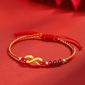 Gold Snake Cinnabar Couple Red String Bracelet-Protection and Wealth