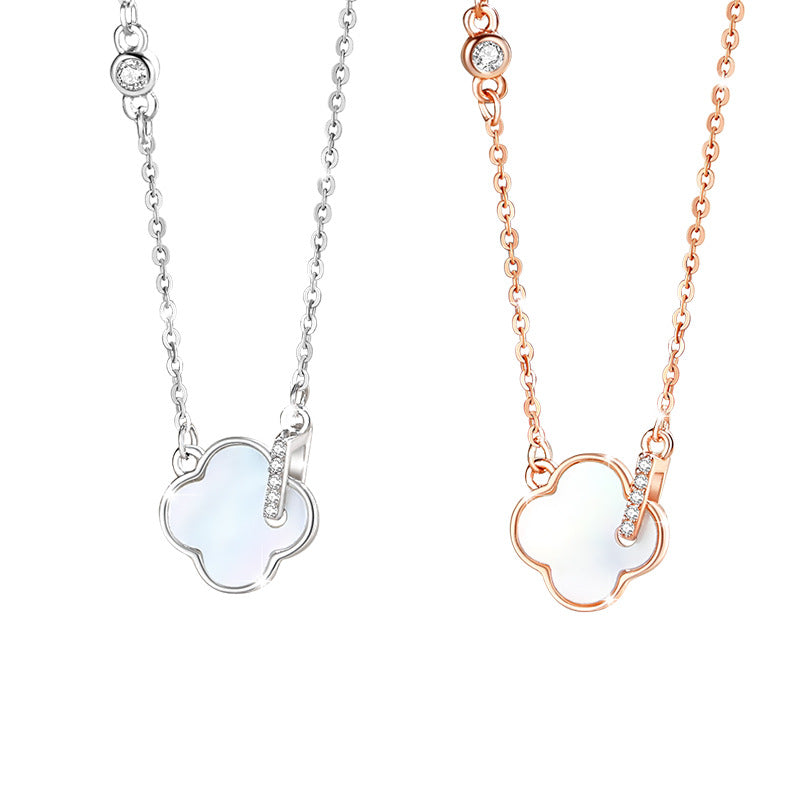 Four Leaf Clover Mother of Pearl Necklace-A Lucky Encounter