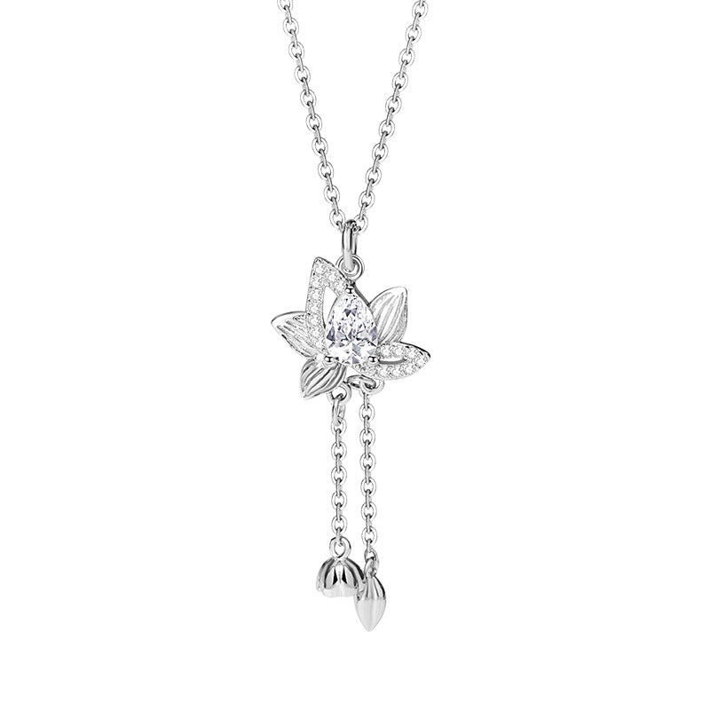 Lotus Sterling Silver Tassel Necklace-Purity in Bloom