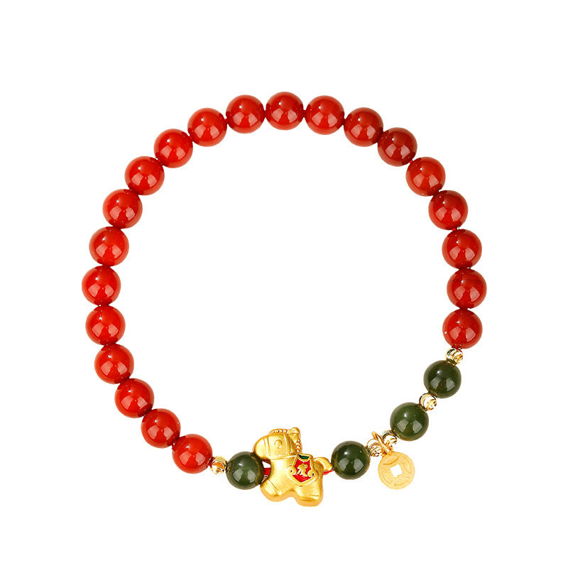 Sterling Silver Lucky Horse Agate Bracelet-Courage in Motion